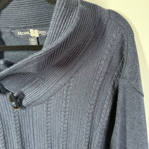 Michael 88 Irvin Mens Navy Blue Mock Neck Sweater XXL Cable Knit Button Detail - Picture 8 of 14